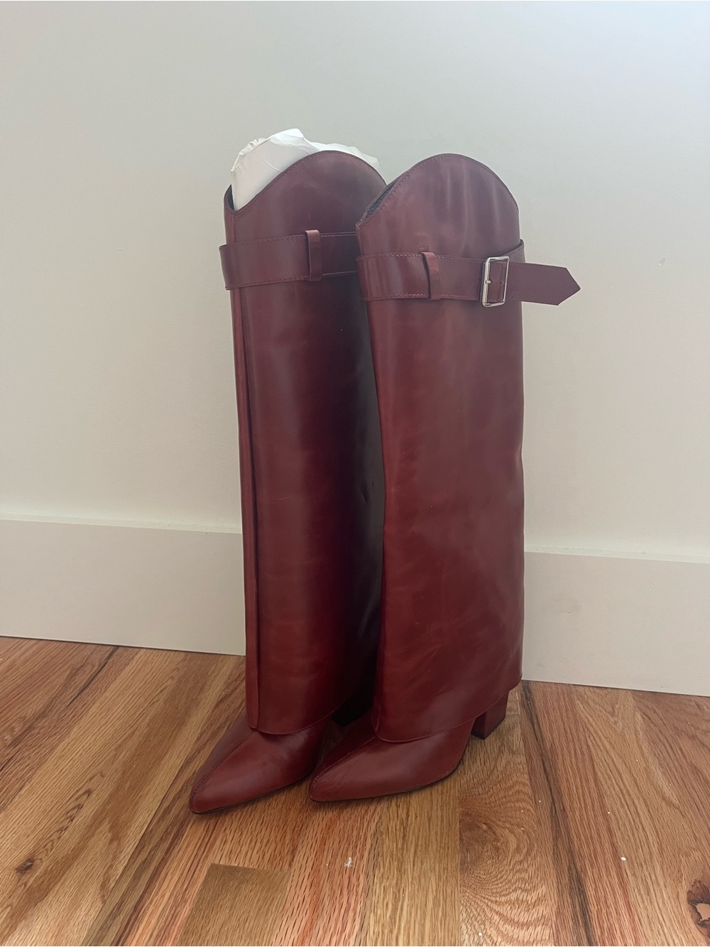 Anthropologie Matisse Foldover Women's Burgundy Leather Knee-High Buckle Boots